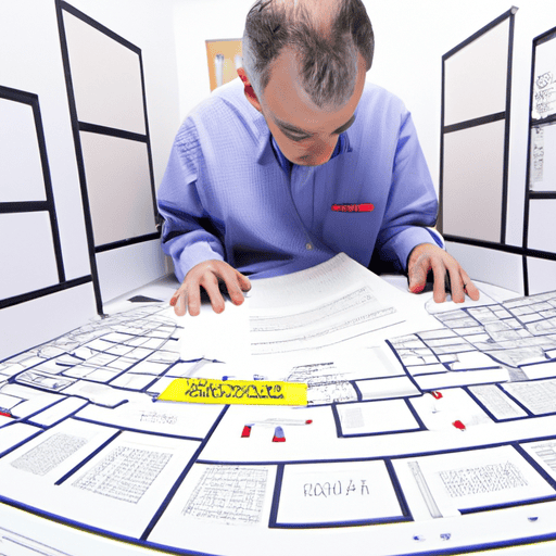 תמונה המציגה בעל בית מבולבל מנווט במבוך של ניירת משכנתא, המסמל את המורכבות של תהליך המשכנתא